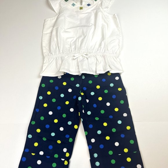 Gymboree Girl Fashion Flower Polka Dot Cuff Capri Pant & Ruffle Top Size 5 - Picture 1 of 6
